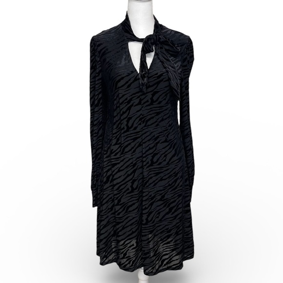Calvin Klein Dresses & Skirts - Calvin Klein Black Velvet Burn Out Zebra Print Long Sleeve Dress Size 10